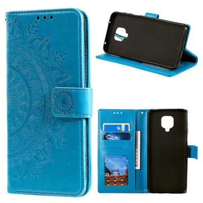 Imprint Flower Leather Shell for Motorola Moto G9 Play Wallet Stand Cover - Blue