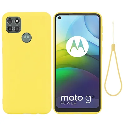 Płynna silikonowa obudowa ochronna na telefon z paskiem na Motorola Moto G9 Power - Żółty