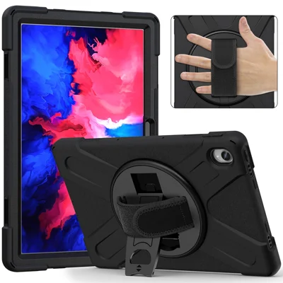 360° Rotary Kickstand Design PC + Silicone Tablet Case Shell for Lenovo Tab P11 TB-J606F / Tab P11 5G / Tab P11 Plus TB-J616 - Black