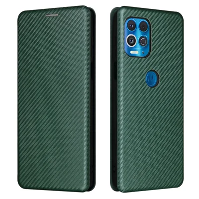 Auto-absorbed Stand Carbon Fiber Texture Leather Shell Cover for Motorola Edge S / Moto G100 - Green
