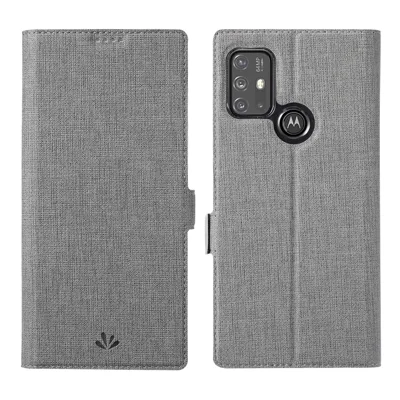VILI DMK Series Double Magnetic Clasp Cross Texture Leather Wallet Stand Cover Case for Motorola Moto G30/G20/G10 Power/G10 - Grey