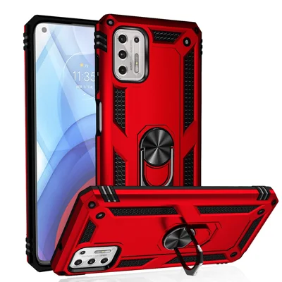 Hybrid PC + TPU + Metal Anti-Fall Phone Case Shell with Finger Ring Kickstand for Motorola Moto G Stylus 4G (2021) - Red