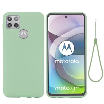 Mjuk fodral i flytande silikon med praktisk rem för Motorola Moto G 5G - Grön