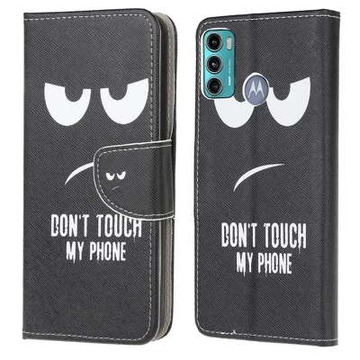 Cross Texture Pattern Printing Leather Wallet Stand Phone Case Shell for Motorola Moto G60/G40 Fusion - Eyes