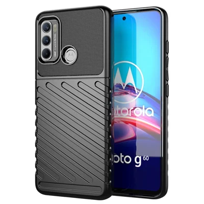 Thunder Series Twill Texture Durable TPU Shell Case for Motorola Moto G60 / G40 Fusion Phone Cover - Black