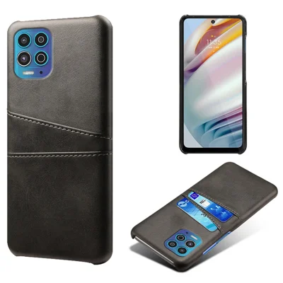 Double Card Slots PU Leather Coated PC Case for Motorola Moto G100 / Edge S - Black