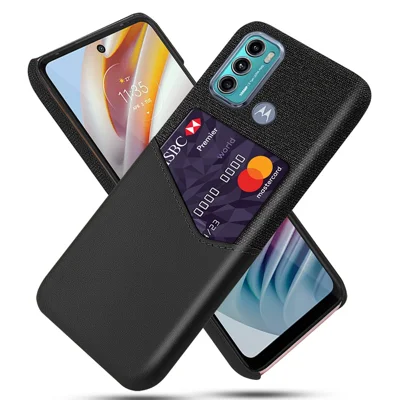 Cloth + Leather + PC Combo Well-Protected Hybrid Phone Case with Card Slot Design for Motorola Moto G60 - Black