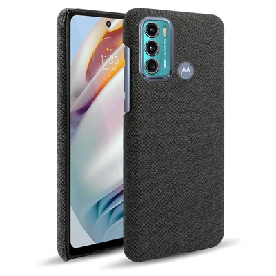 Well-Protected Solid Color Cloth Texture Plastic Hard Cover Case for 	Motorola Moto G60 - Black