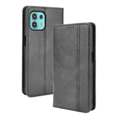 Auto-Absorbed Vintage Style Wallet Protective Cover Anti-Drop Leather Phone Case with Stand for Motorola Edge 20 Lite/Edge 20 Fusion - Black