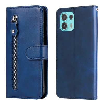 Zipper Pocket Design Fashionable Style Wallet PU Leather Phone Case Quality Flip Phone Covering Shell for Motorola Edge 20 Lite - Blue