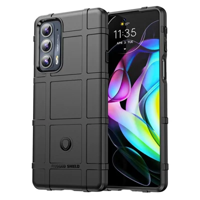 Wytrzymała obudowa telefonu z kwadratowym wzorem, antypoślizgowa, antyoptyczna, gruba obudowa TPU dla Motorola Edge 20 - Czarny