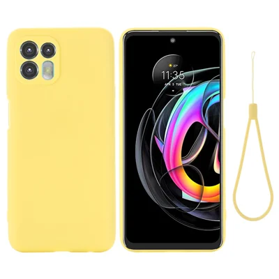 Precise Cutout Soft Liquid Silicone Anti-drop Phone Case Cover with Wrist Strap for Motorola Edge 20 Lite - Yellow