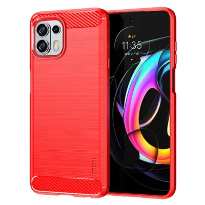 MOFI Soft TPU Cover Brushed Carbon Fiber Design Well-Protected Case for Motorola Edge 20 Lite / Edge 20 Fusion - Red
