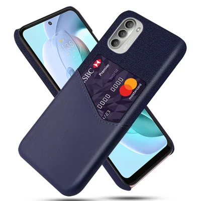 Faldbeskyttelse Hybrid Blød PU-læder + Stof + PC Anti-rutsch Beskyttende Telefondæksel med Kortholder til Motorola Moto G51 5G - Blå