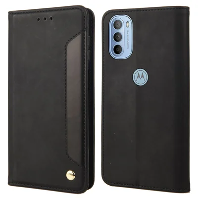 Smartphone Case Shockproof Wallet Phone Stand Cover Anti-dust Splicing PU Leather Shell for Motorola Moto G51 5G - Sort