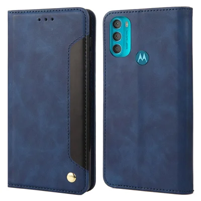 For Motorola Moto G71 5G Anti-fingerprint Shockproof Wallet Phone Stand Cover Anti-dust Phone Case Splicing Leather Shell - Blue