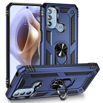 For Motorola Moto G31/G41 PC + TPU Hybrid Phone Case with 360-Degree Integrated Metal Bracket - Blue