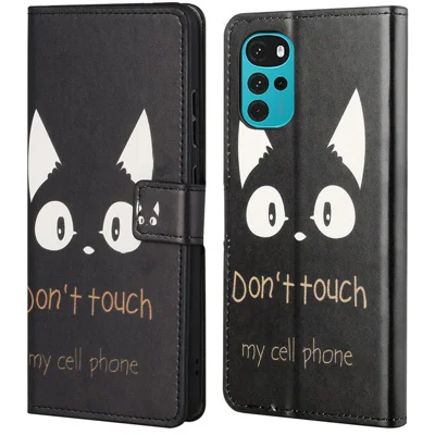 For Motorola Moto G22 Pattern Printing PU Leather Wallet Case Flip Stand Phone Cover - Don't Touch My Cell Phone