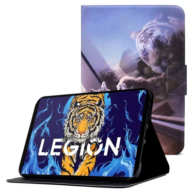 For Lenovo Legion Y700 Pattern Printing Leather Shock Proof Tablet Case Protective Cover - Tiger