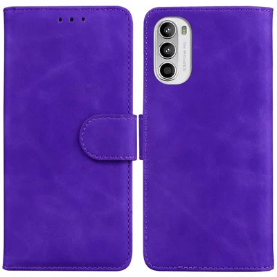 Solid Color PU Leather Case for Motorola Moto G52 4G / G82 5G, Book Style Stand Wallet Phone Protective Cover - Purple