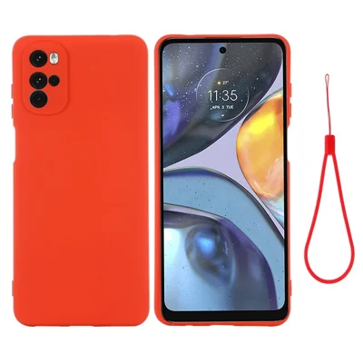 Capa de Silicone Líquido para Motorola Moto G22 / Moto E32s 4G, Forro Macio em Microfibra Anti-risco, Capa Protetora à Prova de Choques com Alça - Vermelho