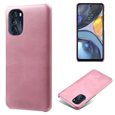 For Motorola Moto G (2022) Ultra-slim Textured PU Leather Coated PC Phone Case Wear-resistant Shell - Rose Gold