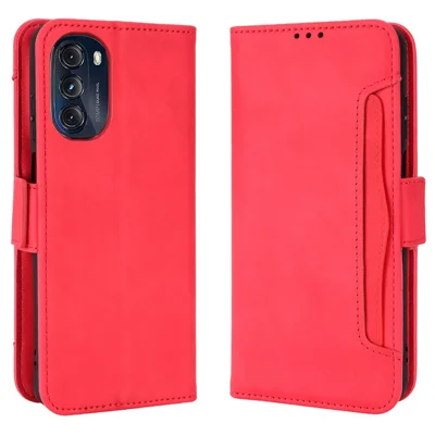 For Motorola Moto G (2022) 5G Collision Prevention Multiple Card Slots Phone Cover PU Leather Wallet Stand Case - Red