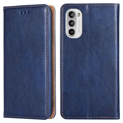 For Motorola Moto G52 4G / G82 5G PU Leather Magnetic Auto Closing Phone Case Wallet Foldable Stand Shockproof Cover - Blue