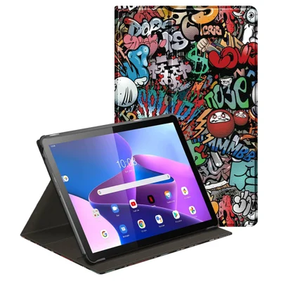 For Lenovo Tab M10 (Gen 3) 10.1 inch 328F 360-degree Rotary Stand Function Pattern Printing PU Leather Tablet Case with Auto Wake/Sleep - Graffiti