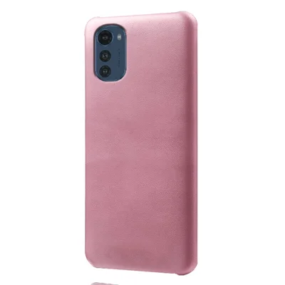 For Motorola Moto E32 Shockproof Cell Phone Cover Scratch-resistant Textured PU Leather Coated PC Phone Case - Rose Gold