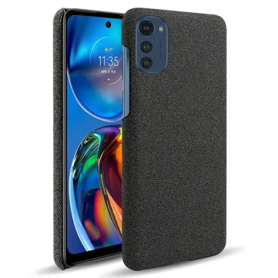 Good Protection Smartphone Case Shell for Motorola Moto E32, Solid Color Anti-scratch Hard PC+Cloth Phone Cover - Black