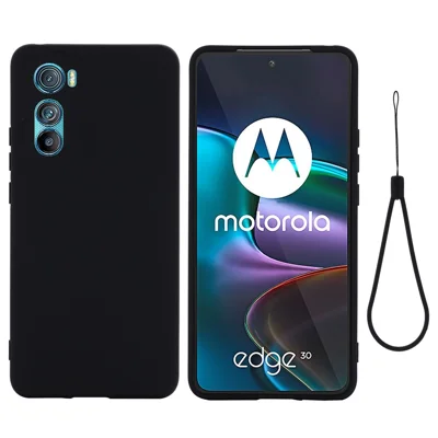 For Motorola Edge 30 5G Liquid Silicone Shockproof Protective Phone Case Soft Microfiber Lining Cushion Anti-Scratch Cover - Black