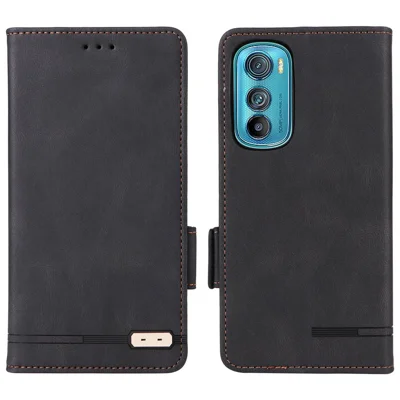 For Motorola Edge 30 Shockproof Phone Flip Case Wallet Stand PU Leather Protective Cover with Hardware Magnetic Closure - Black
