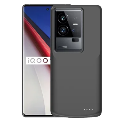 For vivo iQOO 11 Pro 5G 6800mAh Phone Extended Battery Soft Edge Cellphone Back Charging Case Power Bank - Black