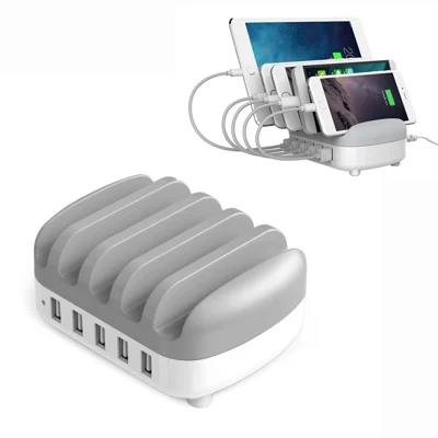 Orico Duk-5p 5 Ports Usb-ladestation 40W Max Ladegerät Mit Telefonhalter Für Telefontablette, 5V 2.4a*5 - Weiß / US -stecker
