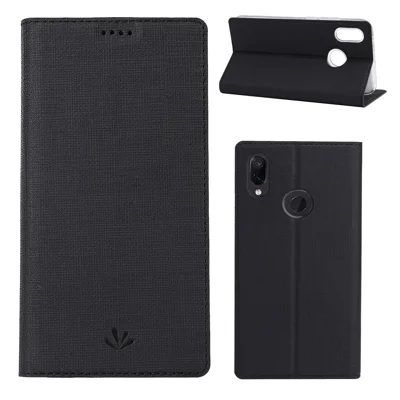 VILI DMX Kruistextuur Standaard Leren Telefoonhoes voor Xiaomi Redmi Note 7S / Note 7/Note 7 Pro (India) - Zwart