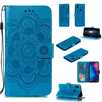 Voor Xiaomi Redmi Note 7S / Note 7/Note 7 Pro (India) Afdruk Mandala Bloem Lederen Portemonnee Cover Telefoonhoes - Blauw