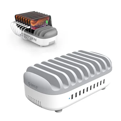 ORICO 120W 10-Port USB Desktop Charging Station Dock for iPhone Samsung Tablet (CE, RoHS, CCC) - White / EU Plug