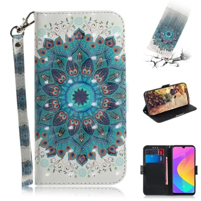 Lichtvlek Decoratie Motiefprint Portemonnee Stand Lederen Beschermlaars voor Xiaomi Mi CC9e / Mi A3 - Blauwe Bloem