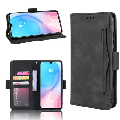 Leer portefeuille stand hoes met meerdere kaartsleuven voor Xiaomi Mi 9 Lite/Mi CC9/Mi CC9 Meitu Editie - Zwart