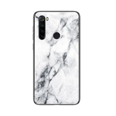 Marble Texture Tempered Glass + PC + TPU Combo Case for Xiaomi Redmi Note 8 - White