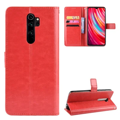 Crazy Horse Skin Læder Wallet Shell Case til Xiaomi Redmi Note 8 Pro - Rød