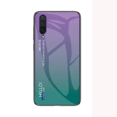Gekleurde Verzwaarde Glas + PC + TPU Hybride Hoes voor Xiaomi Mi CC9e/Mi A3 - Lichtpaars/Groen