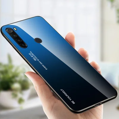 Gradient Color Tempered Glass + PC + TPU Combo Case for Xiaomi Redmi Note 8T - Blue/Black