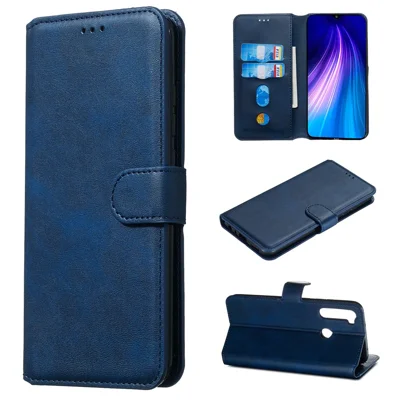 Solid Color Wallet Stand Leather Case for Xiaomi Redmi Note 8 - Blue
