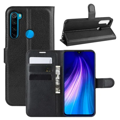 Litchi Skin Design Leather Case for Xiaomi Redmi Note 8T - Black