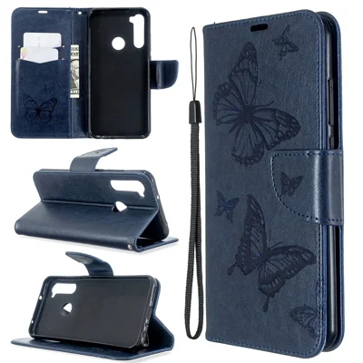 Imprint Butterfly Wallet Leather Stand Case for Xiaomi Redmi Note 8T - Blue
