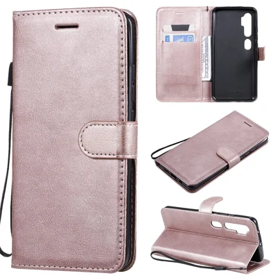 Etui na Xiaomi Mi CC9 Pro / Mi Note 10 / Mi Note 10 Pro, jednokolorowe skórzane etui z portfelem, podstawką i paskiem - różowe złoto