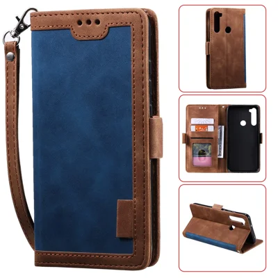 Vintage Splicing Style Wallet Stand Leather Phone Cover for Xiaomi Redmi Note 8T - Blue