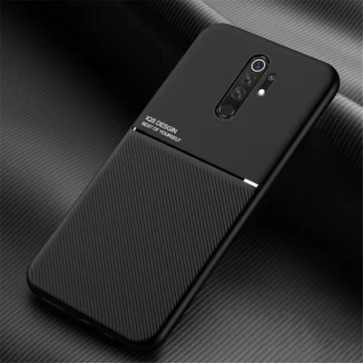 Minimalist Business Style Leather Coated TPU Phone Cover for Xiaomi Redmi Note 8 Pro - Black